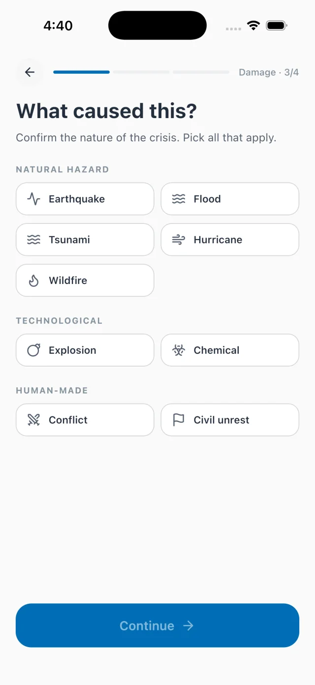 Crisis-nature multi-select grouped by category